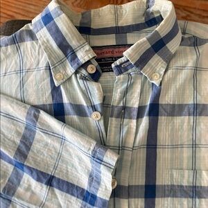 Vineyard Vines Men’s Short Sleeve Plaid Button Down Murray Shirt Blue & White L
